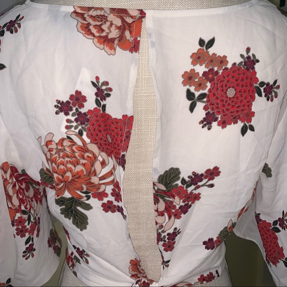Express Floral Print Tie Back Crop Top Blouse - Picture 4 of 6